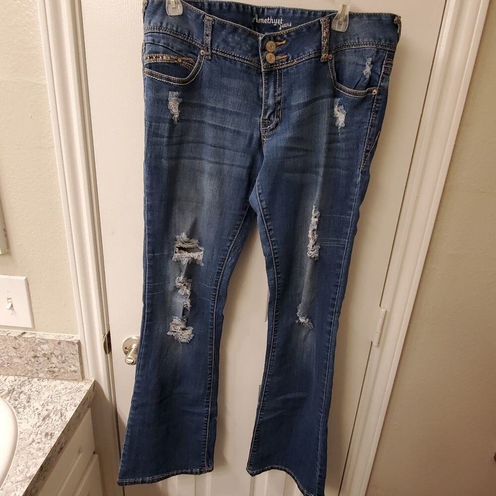 AMETHYST JUNIORS flare wide‎ leg distressed jeans size 11